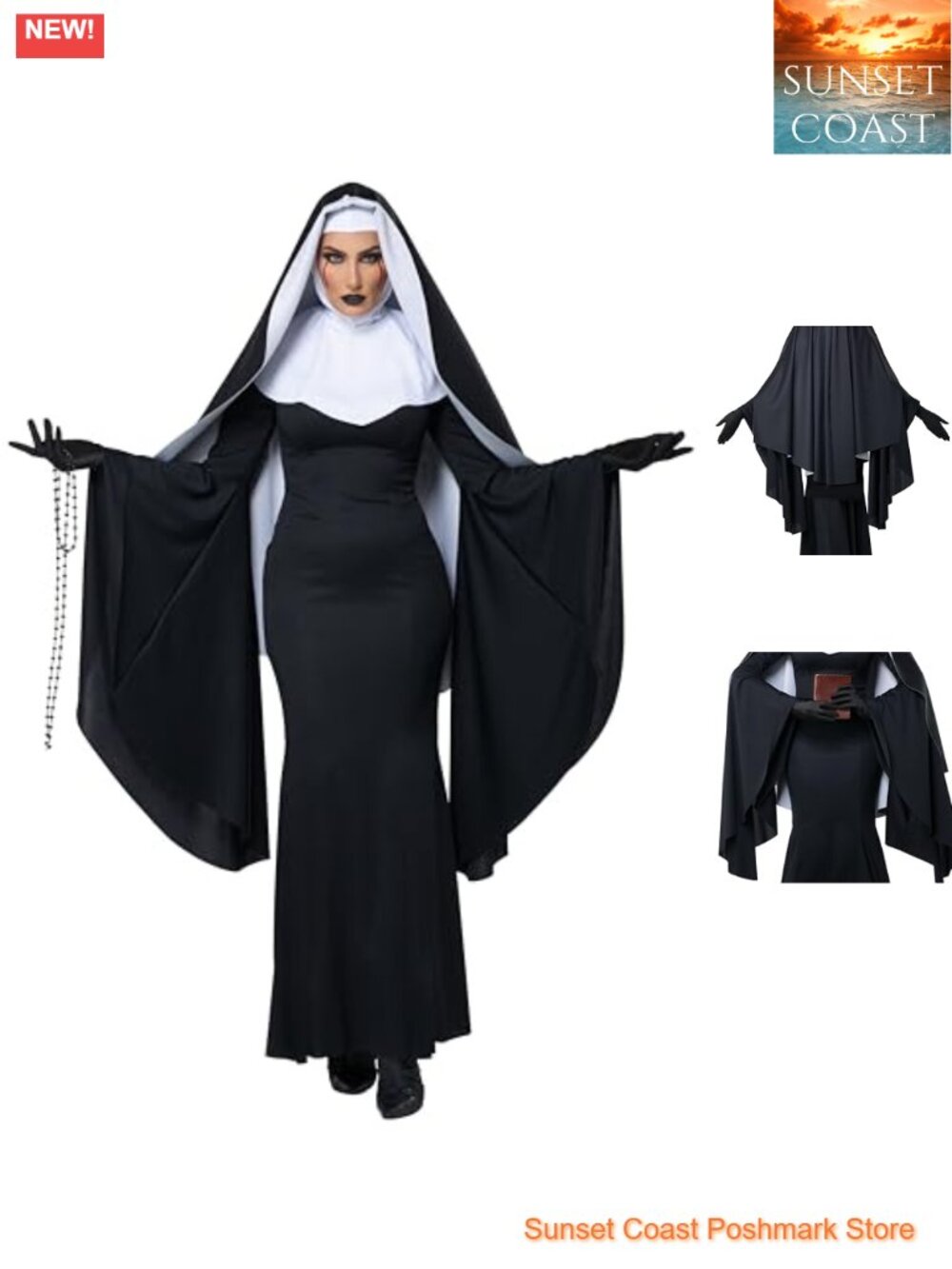 Women's Bad Habit Costume Dress Veil Hood Capelet Halloween